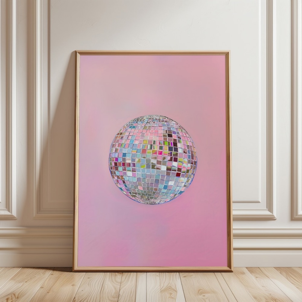Interior Design Sketch - Silver Disco Ball Minimalist Canvas Painting,Bright