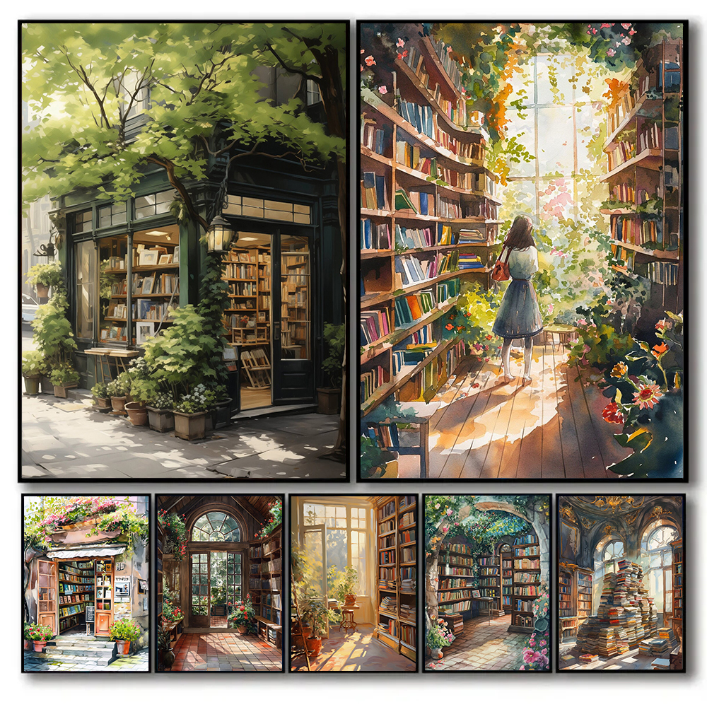 Interior Design Sketch - Victorian Vintage Greenhouse Library Girl Reading
