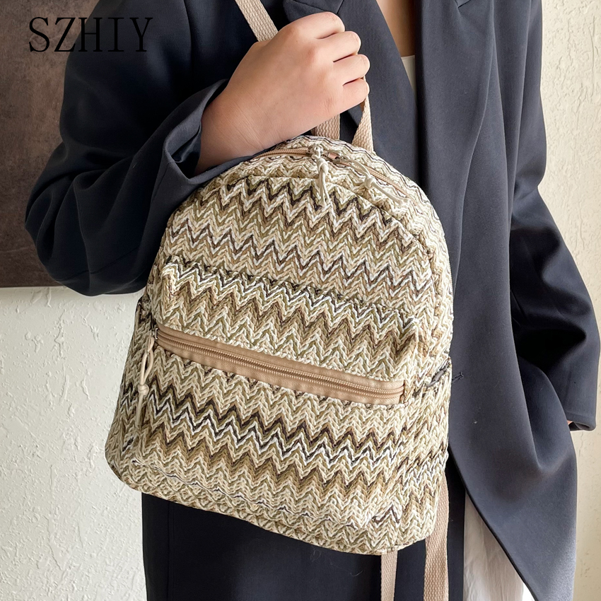 Interior Design Women - Colorful Grass Woven Backpack for Women