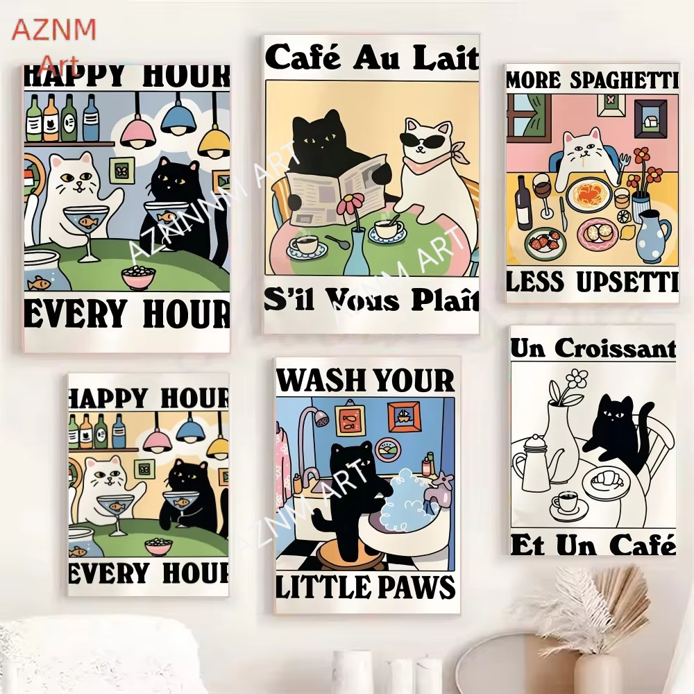 1PC Wash Your Paws Cat Poster  - Interior Design Apartment ulasan dan harga