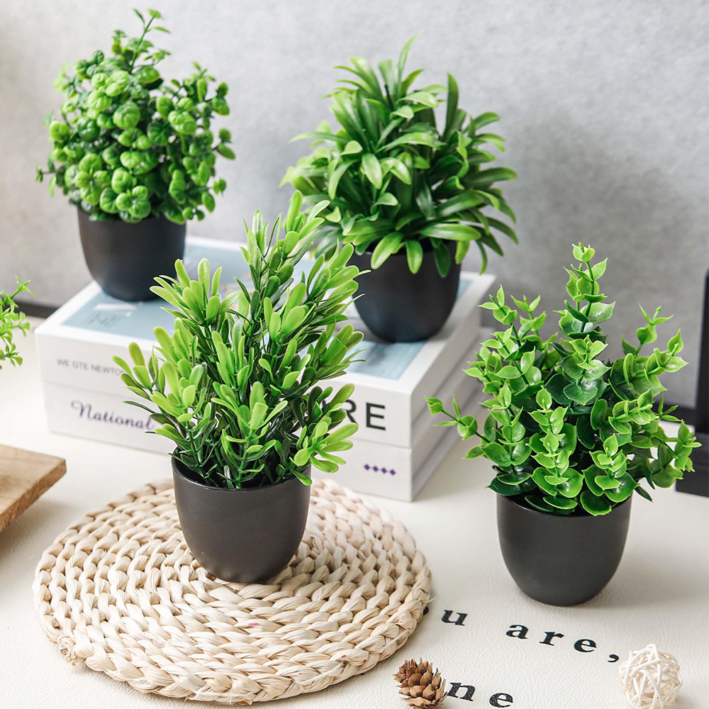 4 Packs Fake Plants Artificial - Interior Design Office ulasan dan harga