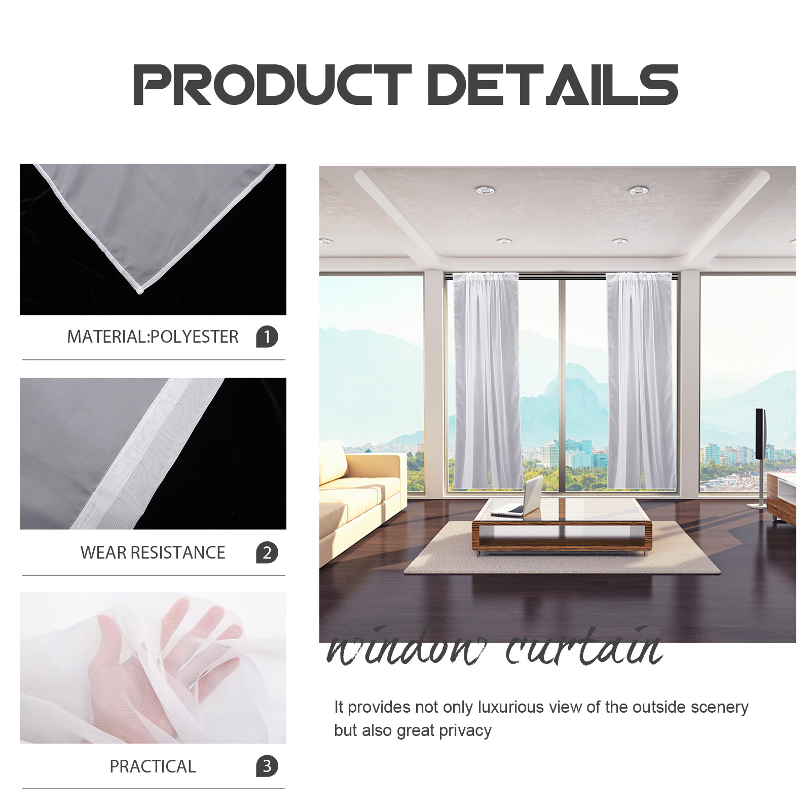2Pcs Window Curtain Sheer Curt - Interior Design Modern ulasan dan harga