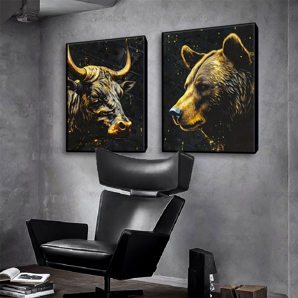 Bull and Bear Animals Painting - Interior Design Sketch ulasan dan harga