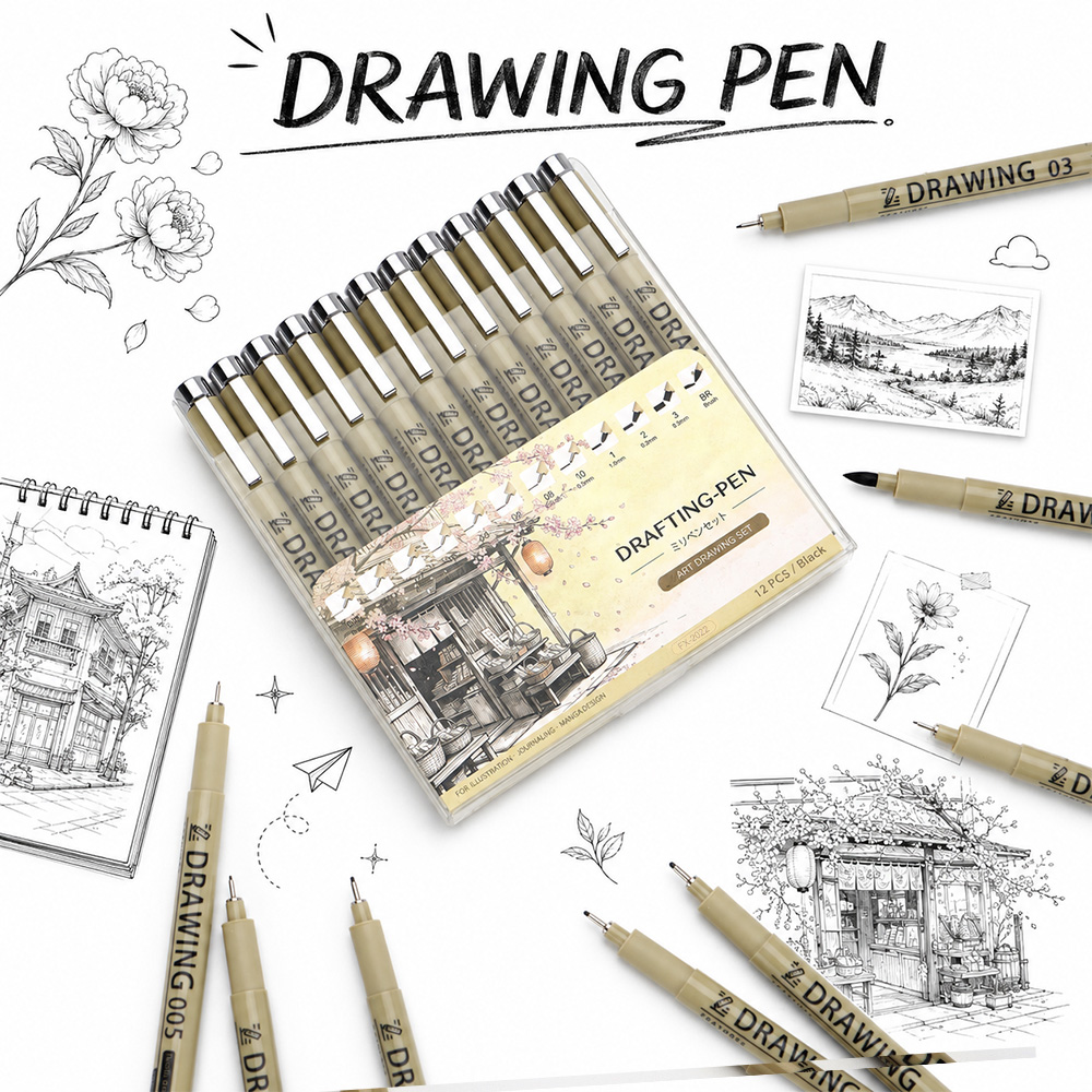 12 Size Fine Line Micron Pens  - Interior Design Sketch ulasan dan harga