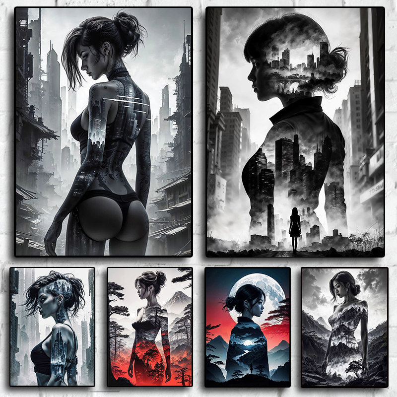 Sexy Cyberpunk City Girl Poste - Interior Design Sketch ulasan dan harga