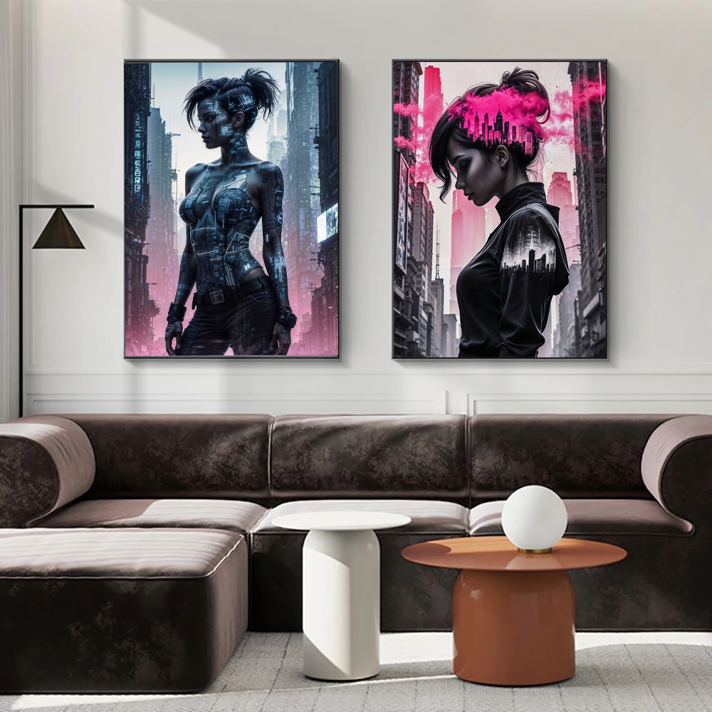 Sexy Cyberpunk City Girl Poste - Interior Design Sketch ulasan dan harga